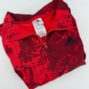 Kids Adidas Track Jacket Red Camo Full Zip Long Sleeve Athletic Size L